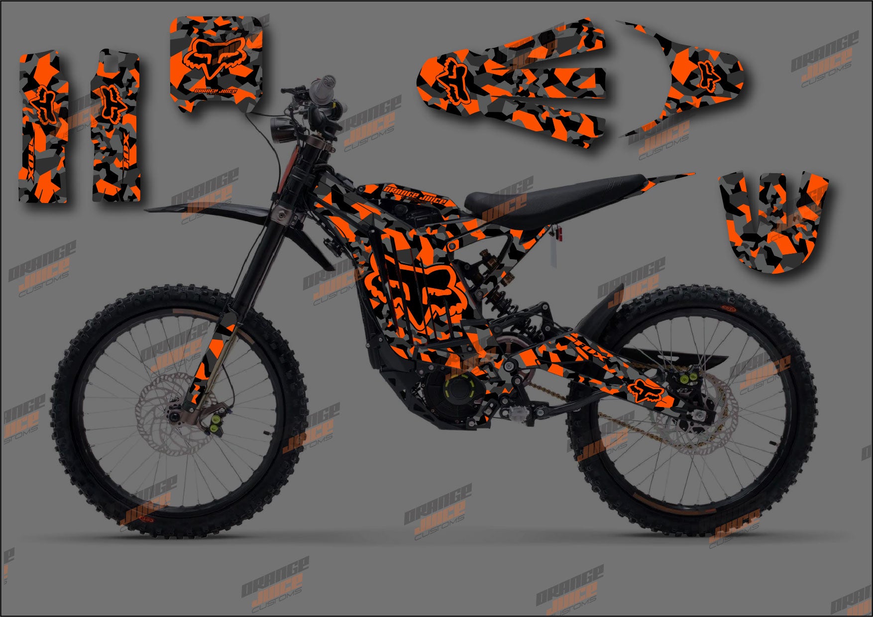 Sur Ron LBX Fox Camo Graphics kit Orange
