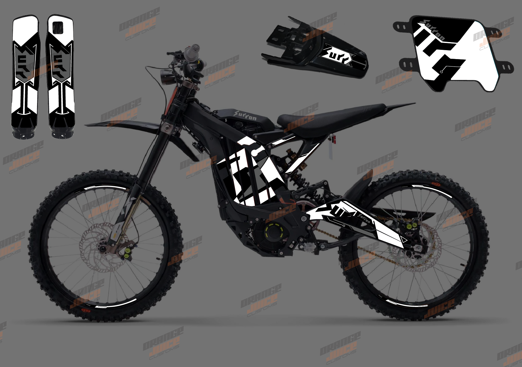 Extended Sur Ron OEM Graphics kit (White) – Orange Juice Customs