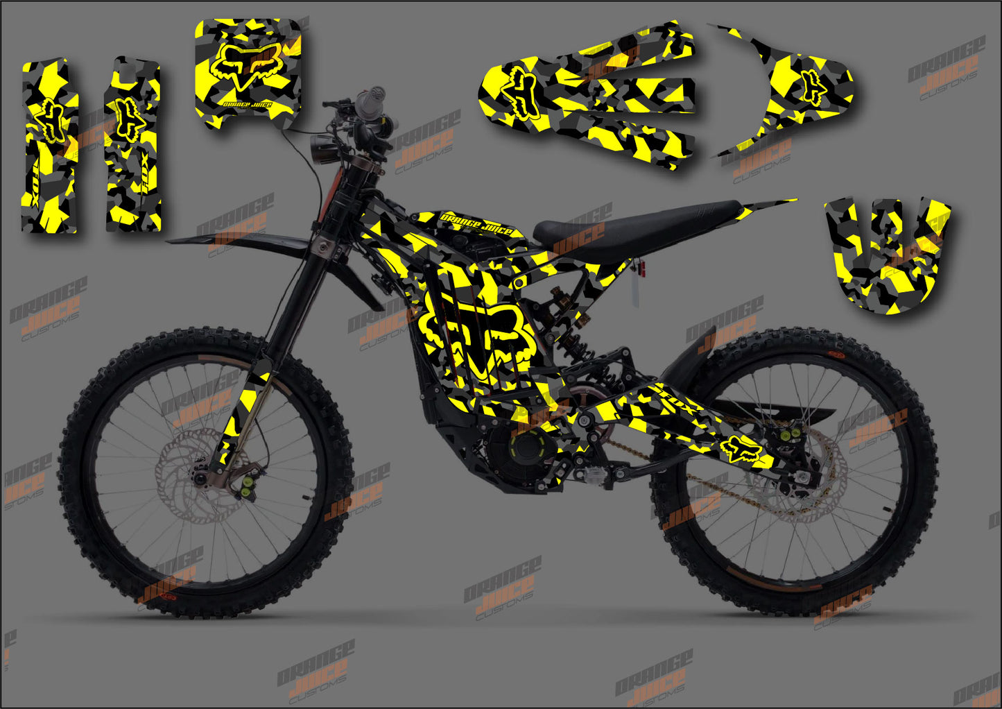 Sur Ron LBX - Fox Camo Graphics kit - Yellow