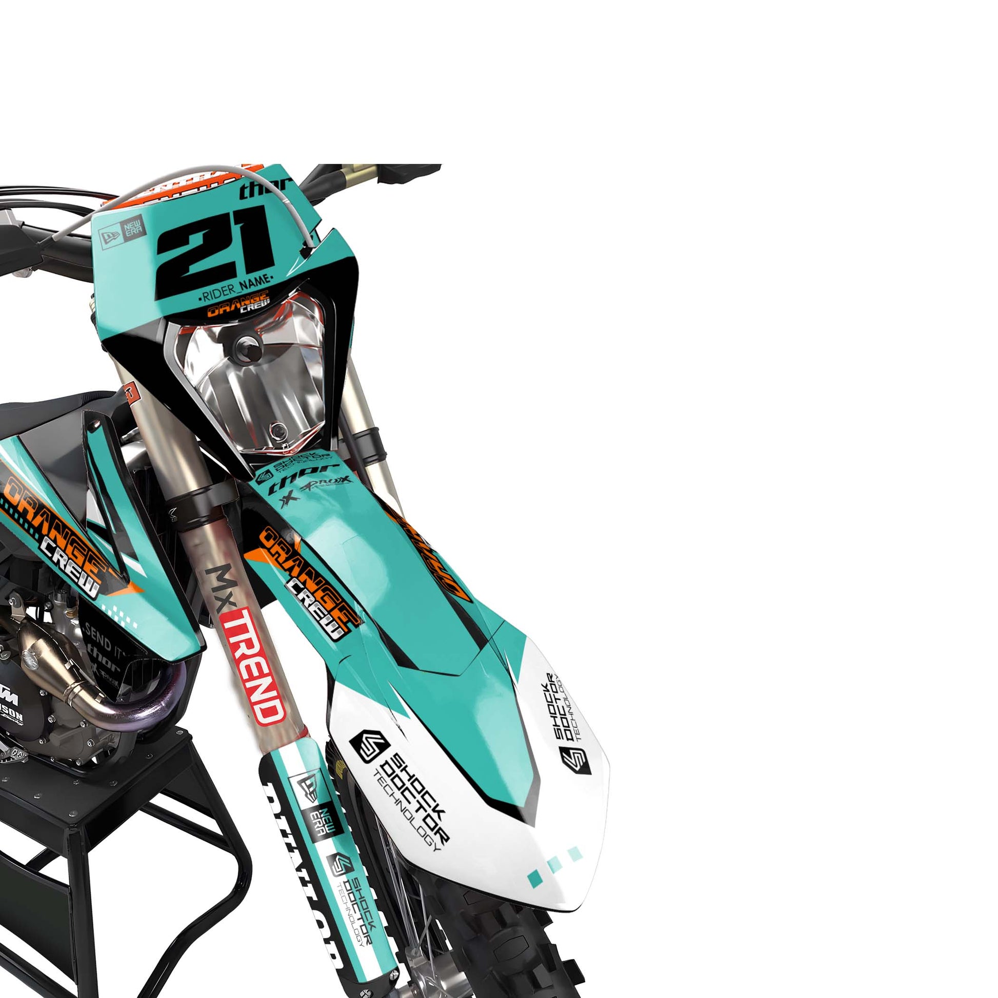 KTM Drago graphics kit - Turquoise - front headlight